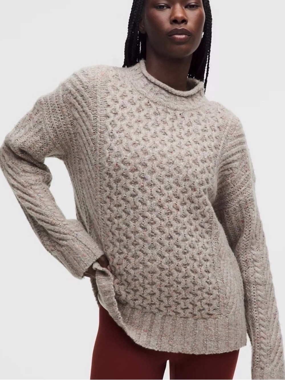 NWT Lululemon Wool Blend Organic Cotton Cable Knit Sweater in Heathered Grey